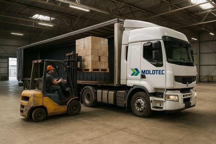 Carregamento de caminhão Moldtec com veículo exclusivo para o cliente